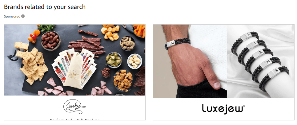 Баннеры брендов Jerky.com и LuxeJew с товарами для подарков