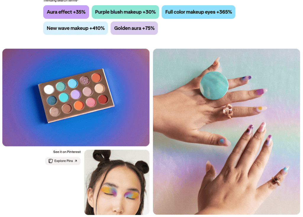 Цветовая палитра теней, маникюр и макияж с трендовыми поисками