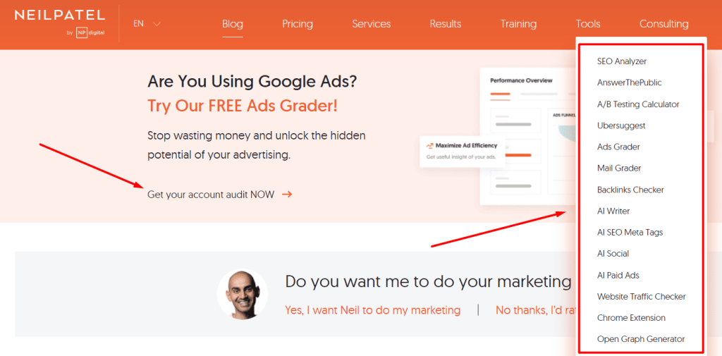 Инструмент инфографики от Нила Пателя для Google Ads