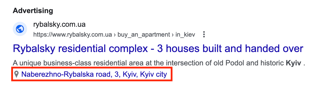 Manual extensions in search ads Addresses