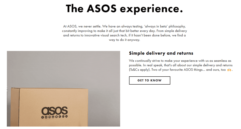 Інформаційна сторінка сайту ASOS