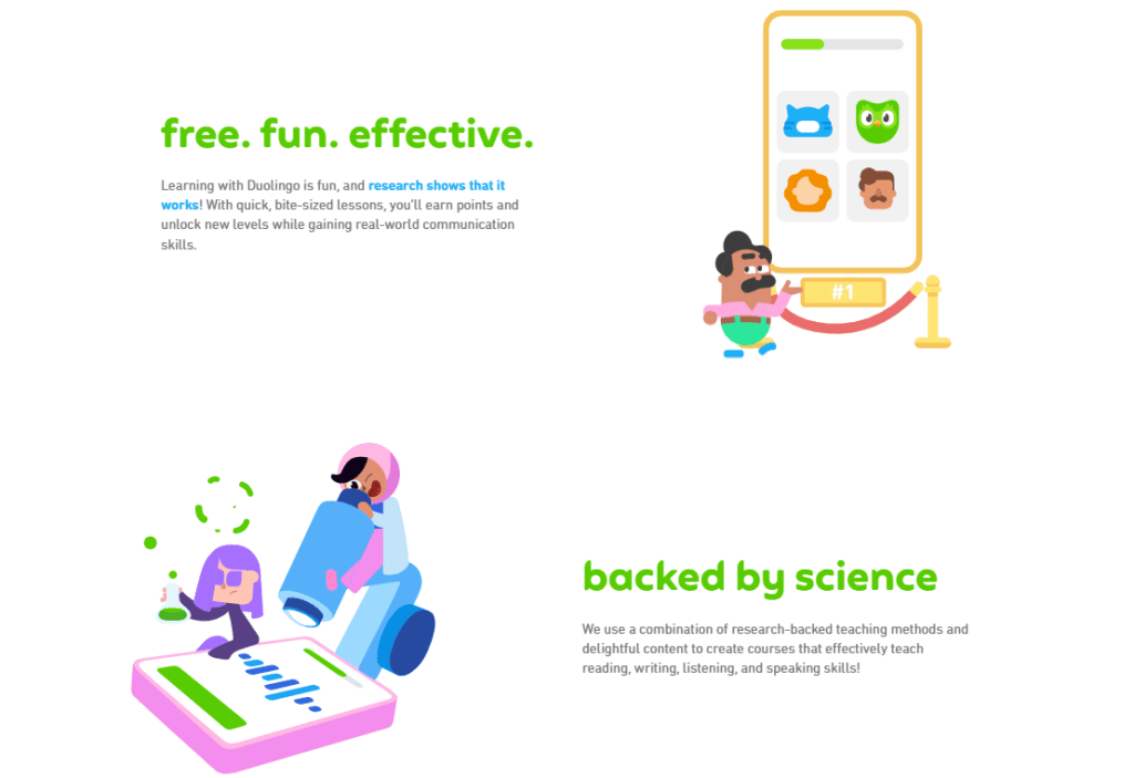 Fun and engaging tone of the language learning site