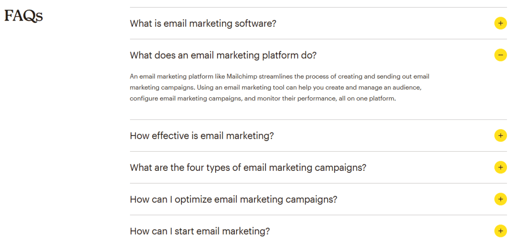 Basic and clear questions of the target audience in the FAQs section