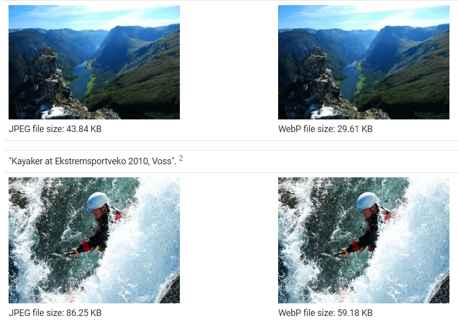 Comparison of WebP format with JPEG and PNG
